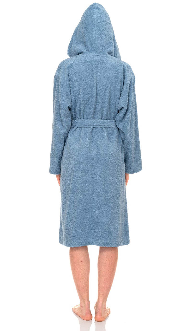 TowelSelections Womens Hooded Robe Cotton Soft Towel Bathrobe Terry Cloth Shower Bath Robes for Women X-Small Blue - Image 2